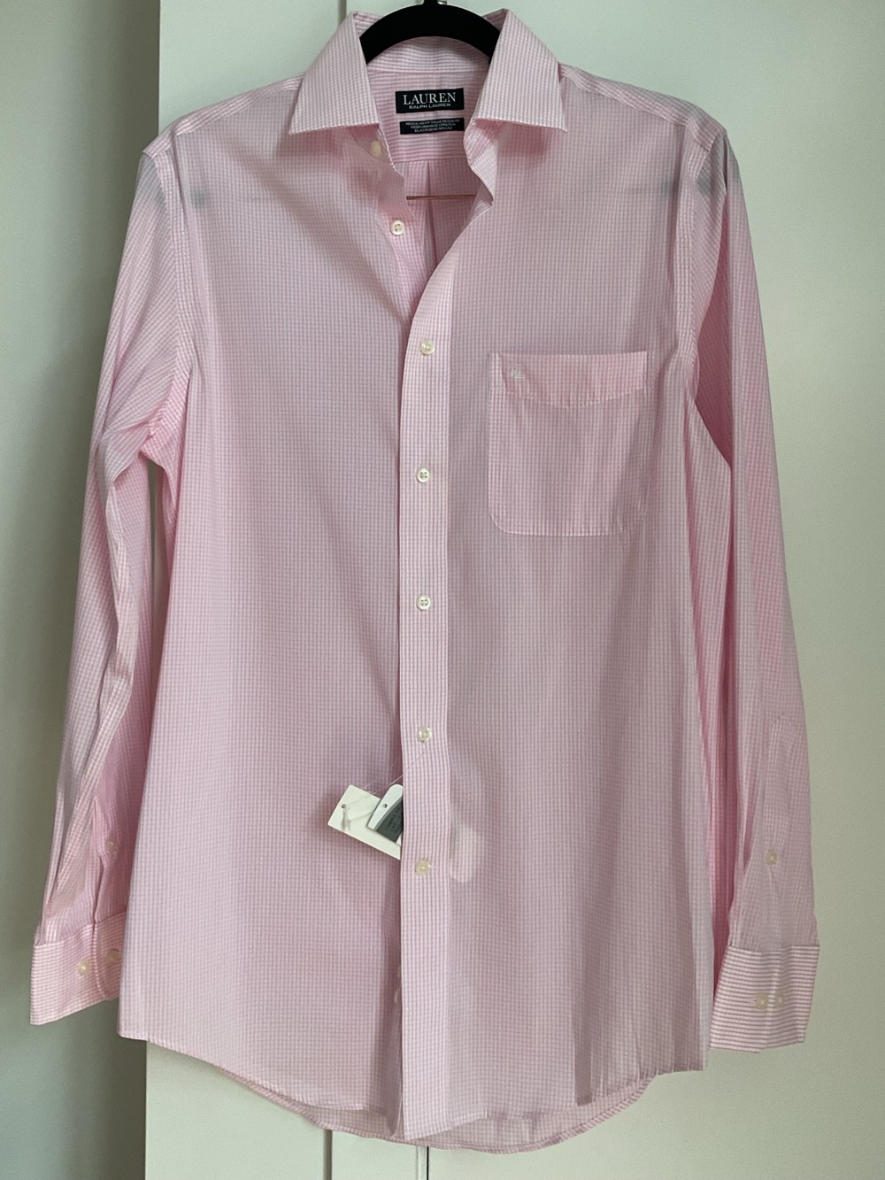 NWT Lauren Ralph Lauren Pink Micro-Check Regular Performance Stretch Dress Shirt